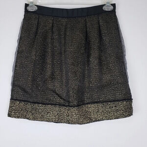 Loft Metallic Gold Black Mesh Overlay Skirt